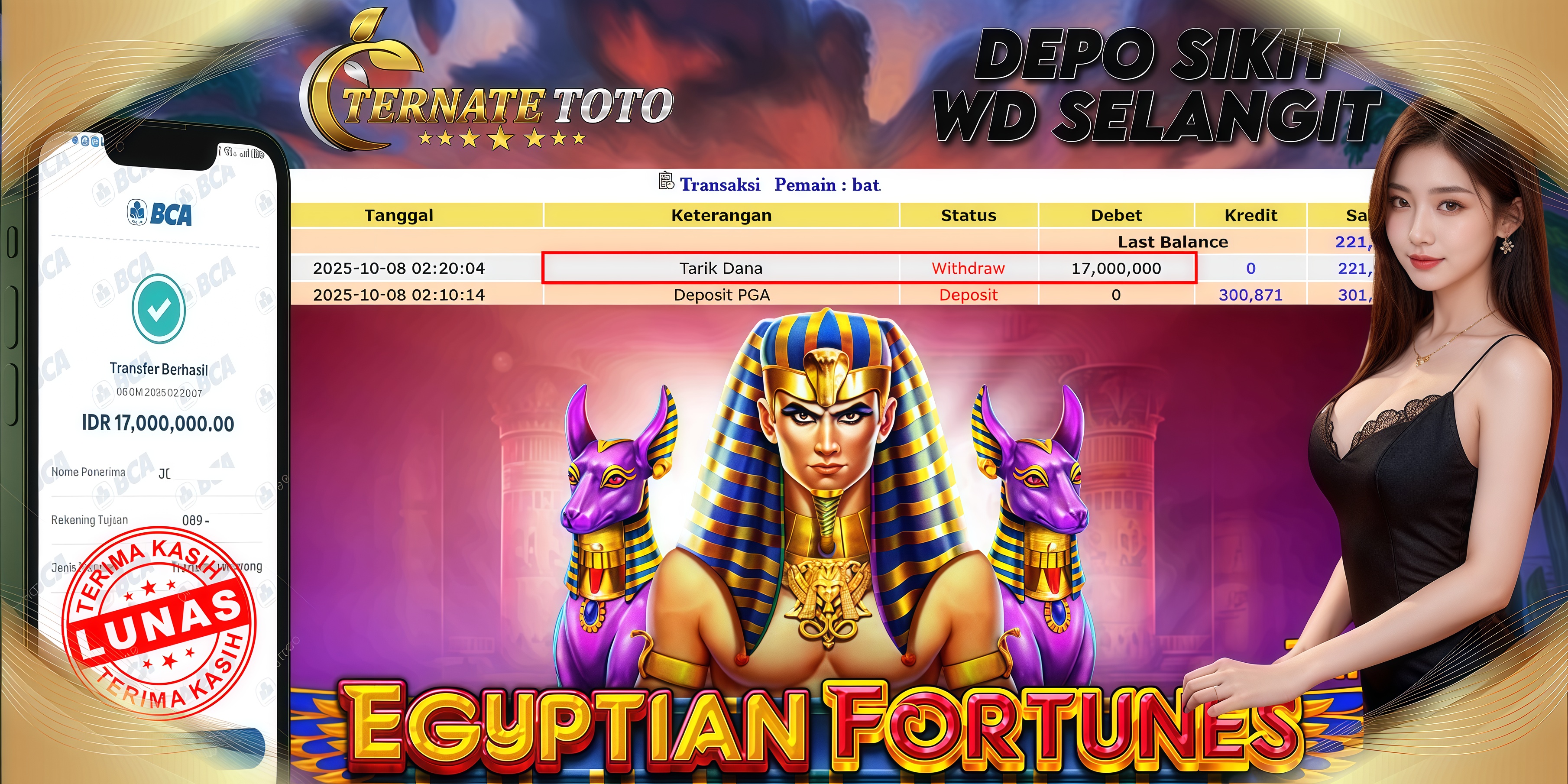 TERNATETOTO - MENANG EGYPTIAN FORTUNES Rp.17,000,000,-